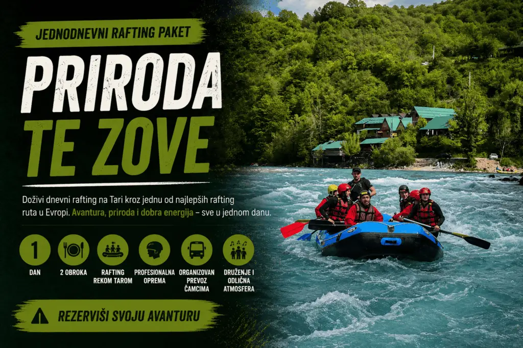 Jednodnevni rafting Tarom kroz kanjon reke Tare uz profesionalne skipere i rafting avanturu u prirodi